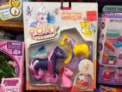 Size: 1280x960 | Tagged: safe, imported from derpibooru, earth pony, ages 3+, barcode, bootleg, brush, choking hazard, hairclip, photo, pony friends, sitting, trio
