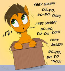 Size: 1850x2021 | Tagged: safe, artist:chopsticks, imported from derpibooru, oc, oc only, earth pony, pony, baby shark, box, cheek fluff, chest fluff, cute, dialogue, ear fluff, male, pony in a box, silly, silly pony, simple background, singing, sketch, solo, song parody, stallion, text, unshorn fetlocks