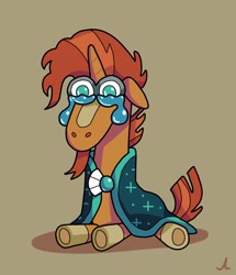 Size: 3300x3829 | Tagged: safe, artist:docwario, imported from derpibooru, sunburst, pony, unicorn, brown background, crying, floppy ears, male, ponytober, simple background, solo, stallion