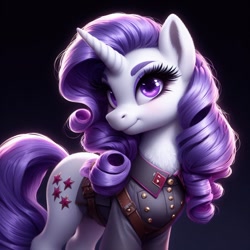 Size: 1024x1024 | Tagged: safe, imported from ponybooru, rarity, pony, unicorn, ai content, ai generated, alternate cutie mark, alternate eye color, bing, clothes, female, implied communism, mare, red star, russia, solo, soviet, soviet union, uniform