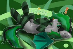 Size: 1903x1291 | Tagged: safe, artist:geo, imported from derpibooru, oc, oc only, oc:geo, bat pony, chest fluff, clothes, ear fluff, lying down, on back, socks, solo, spread wings, striped socks, tongue out, wings