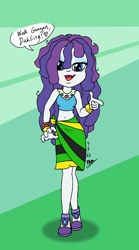 Size: 1080x1936 | Tagged: safe, artist:tmntsam, imported from derpibooru, rarity, human, equestria girls, dreadlocks, hairity, jamaican, midriff, signature, solo, speech bubble, text