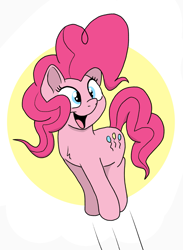 Size: 1433x1960 | Tagged: safe, artist:doodledonutart, imported from derpibooru, pinkie pie, earth pony, pony, female, mare, open mouth, open smile, pronking, simple background, smiling, solo, white background