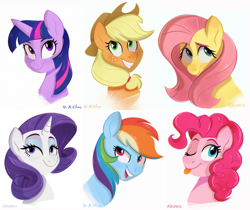 Size: 3000x2515 | Tagged: safe, artist:askometa, imported from derpibooru, applejack, fluttershy, pinkie pie, rainbow dash, rarity, twilight sparkle, alicorn, earth pony, pegasus, pony, unicorn, bust, female, high res, mane six, mare, portrait, simple background, solo, twilight sparkle (alicorn), white background