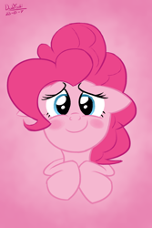 Size: 1600x2400 | Tagged: safe, artist:dashyoshi, imported from derpibooru, pinkie pie, earth pony, pony, blushing, cute, diapinkes, floppy ears, looking at you, simple background, smiling, smiling at you, solo