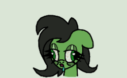 Size: 429x265 | Tagged: safe, artist:scandianon, imported from derpibooru, oc, oc only, oc:filly anon, earth pony, pony, bags under eyes, bloodshot eyes, bust, derp, drool, female, filly, floppy ears, foal, open mouth, simple background, wall eyed