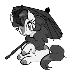 Size: 1638x1703 | Tagged: safe, artist:yidwags, imported from derpibooru, autumn blaze, kirin, black and white, grayscale, looking at you, monochrome, parasol (umbrella), simple background, sitting, transparent background