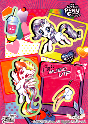 Size: 3818x5354 | Tagged: safe, imported from derpibooru, rainbow dash, rarity, pegasus, pony, unicorn, cutie mark, drink, duo, female, halftone, kayou, logo, mare, official, scan, smoothie, sticker sheet, text