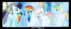 Size: 749x311 | Tagged: safe, artist:thunderspeedyt, imported from derpibooru, rainbow dash, soarin', oc, oc:calm winds, oc:lightning prism, pegasus, pony, female, male, mare, offspring, parent:rainbow dash, parent:soarin', parents:soarindash, shipping, soarindash, stallion, straight