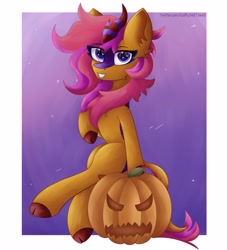 Size: 3000x3300 | Tagged: safe, artist:gaffy, imported from derpibooru, oc, oc only, kirin, commission, halloween, holiday, kirin oc, pumpkin, ych result