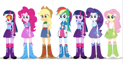 Size: 778x401 | Tagged: safe, imported from twibooru, applejack, fluttershy, pinkie pie, rainbow dash, rarity, twilight sparkle, equestria girls, image, mane six, png