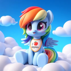 Size: 1024x1024 | Tagged: safe, imported from derpibooru, rainbow dash, pegasus, pony, ai content, bib, cloud, generator:dall-e 3