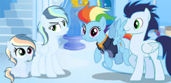 Size: 750x365 | Tagged: safe, artist:lps604, imported from derpibooru, rainbow dash, soarin', oc, oc:rainbow light, oc:solstice dash, pegasus, pony, the last problem, female, filly, foal, male, mare, offspring, older, older rainbow dash, parent:rainbow dash, parent:soarin', parents:soarindash, shipping, soarindash, stallion, straight