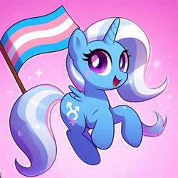 Size: 270x270 | Tagged: safe, imported from derpibooru, trixie, alicorn, ai content, ai generated, alicornified, featured image, race swap, solo, trans flag