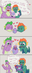 Size: 1920x4345 | Tagged: safe, artist:mythicalartist_, imported from derpibooru, spike, oc, oc:cole, oc:emziko, dragon, adult, adult spike, baby, baby dragon, canon x oc, comic, crying, dialogue, dragon egg, dragoness, egg, family, female, floating heart, hatching, hatchling, heart, high res, kissing, male, offspring, older, older spike, parent:oc:emziko, parent:spike, parents:spiko, shipping, speech bubble, spiko, spread wings, straight, tears of joy, winged spike, wings