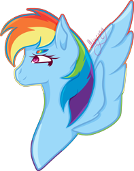 Size: 2416x3070 | Tagged: safe, artist:thecommandermiky, imported from derpibooru, rainbow dash, pegasus, pony, bust, fanart, female, mare, mlp fim's tenth anniversary, multicolored hair, rainbow, rainbow hair, simple background, solo, spread wings, transparent background, wings