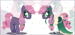 Size: 4188x1984 | Tagged: safe, artist:dixieadopts, imported from derpibooru, oc, oc only, oc:plum berry, earth pony, pony, clothes, dress, female, mare, solo, zoom layer