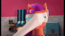 Size: 3840x2160 | Tagged: safe, edit, edited screencap, imported from derpibooru, screencap, sunny starscout, zipp storm, spoiler:g5, spoiler:my little pony: make your mark, spoiler:my little pony: make your mark chapter 5, spoiler:mymc05e05, amazed, animated, book, doctor who, face swap, funny, g5, mane smelody, my little pony: make your mark, my little pony: make your mark chapter 5, reference, sound, surprised, turning, visor, webm