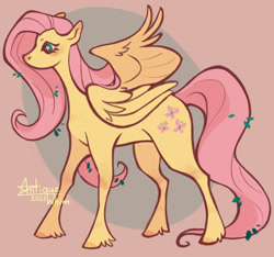 Size: 1349x1264 | Tagged: safe, artist:antiquewhim, imported from derpibooru, fluttershy, pegasus, pony, cutie mark, female, leaves, leaves in hair, mare, signature, slim, solo