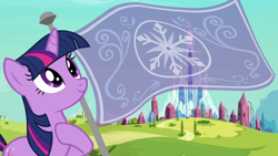 Size: 1280x720 | Tagged: safe, imported from derpibooru, screencap, twilight sparkle, pony, unicorn, season 3, the crystal empire, crystal empire, female, hoof on chest, smiling, solo, the ballad of the crystal empire, unicorn twilight