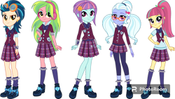 Size: 1192x670 | Tagged: safe, artist:cutler1228, imported from derpibooru, indigo zap, lemon zest, sour sweet, sugarcoat, sunny flare, human, equestria girls, clothes, crystal prep academy uniform, school uniform, shadowbolts, simple background, transparent background