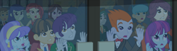 Size: 3702x1066 | Tagged: safe, composite screencap, edit, edited screencap, imported from derpibooru, screencap, human, equestria girls, equestria girls (movie), background character, background human, scared