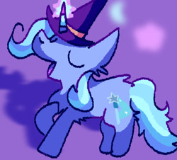 Size: 540x489 | Tagged: safe, artist:ponyenjoer, imported from derpibooru, trixie, pony, unicorn, eyes closed, female, glowing, glowing horn, hat, horn, magic, mare, smiling, solo, wizard hat