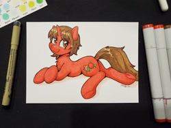 Size: 2048x1536 | Tagged: safe, artist:dandy, imported from derpibooru, oc, oc only, oc:granada dulce, pony, unicorn, commission, copic, female, horn, looking at you, lying down, mare, smiling, traditional art, unicorn oc