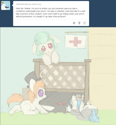 Size: 824x886 | Tagged: safe, artist:asknursenimble, imported from derpibooru, oc, oc:alchemy fleck, oc:flash bulb, oc:nurse nimble, cockatrice, pony, chibi, monochrome, tumblr:ask nurse nimble