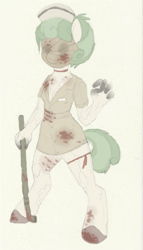 Size: 529x927 | Tagged: safe, artist:asknursenimble, imported from derpibooru, oc, oc:nurse nimble, anthro, unguligrade anthro, blood, clothes, costume, nightmare night costume, silent hill, solo, tumblr:ask nurse nimble