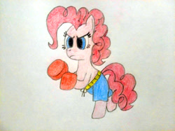 Size: 4032x3016 | Tagged: safe, artist:jakusi, pinkie pie, earth pony, pony, /pnk/, boxer, boxers, boxing gloves, boxing shorts, clothes, female, mare, pinktober, solo, traditional art, underwear