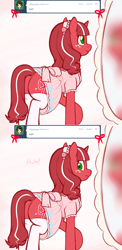 Size: 1000x2050 | Tagged: safe, artist:redintravenous, imported from derpibooru, oc, oc:red ribbon, pony, unicorn, ask red ribbon, butt, clothes, dress, female, mare, mirror, plot, solo