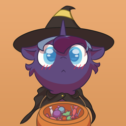 Size: 2000x2000 | Tagged: safe, artist:dark_wind, imported from derpibooru, oc, oc:dark wind, pony, blushing, clothes, costume, cute, halloween, halloween costume, hat, holiday, looking at you, simple background, solo