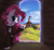 Size: 2167x2000 | Tagged: safe, artist:vultraz, pinkie pie, earth pony, pony, female, hairband, hostess, looking at you, mare, pinktober, portal to equestria, raised hoof, smiling, solo, solo female