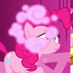 Size: 800x800 | Tagged: safe, edit, edited screencap, imported from derpibooru, screencap, pinkie pie, yakity-sax, animated, gif, slowed down, sneezing, solo