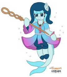 Size: 760x880 | Tagged: safe, artist:bloonacorn, imported from derpibooru, merpony, bubble, dorsal fin, fin, fish tail, hat, ocean, simple background, staff, swimming, tail, transparent background, underwater, water