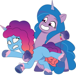 Size: 1513x1493 | Tagged: safe, artist:prixy05, imported from derpibooru, izzy moonbow, pony, unicorn, spoiler:g5, spoiler:my little pony: tell your tale, spoiler:tyts01e66, bracelet, duo, duo female, female, friday night food fight, friendship bracelet, g5, jewelry, mare, misty brightdawn, my little pony: tell your tale, rebirth misty, show accurate, simple background, sweat, sweatdrop, transparent background, vector