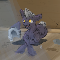 Size: 2000x2000 | Tagged: safe, artist:woons, derpibooru exclusive, imported from derpibooru, oc, oc only, oc:stygius, bat pony, fallout equestria, fallout equestria: project horizons, armor, bat pony oc, bat wings, chalk, chalkboard, fanfic art, helmet, male, solo, wings