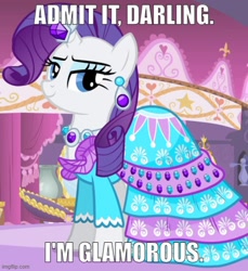 Size: 500x545 | Tagged: safe, edit, edited screencap, imported from derpibooru, screencap, rarity, simple ways, bronybait, caption, clothes, cropped, darling, dress, image macro, meme, text