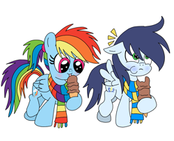 Size: 887x720 | Tagged: safe, artist:dasher666, artist:rarityforever, edit, imported from derpibooru, rainbow dash, soarin', pegasus, pony, clothes, colt, colt soarin', female, filly, filly rainbow dash, foal, food, g4, ice cream, male, scarf, ship:soarindash, shipping, straight, younger