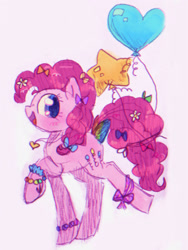Size: 1536x2048 | Tagged: safe, artist:peskypawz, imported from derpibooru, pinkie pie, earth pony, pony, balloon, pink background, simple background, solo