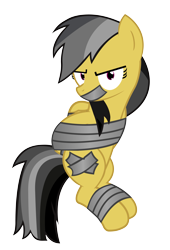Size: 5527x8120 | Tagged: safe, artist:cardshark777, imported from derpibooru, daring do, pegasus, pony, angry, arm behind back, bondage, bound and gagged, bound wings, captured, digital art, duct tape, female, gag, helpless, hooves behind back, looking at you, mare, simple background, solo, tape, tape bondage, tape gag, tied up, transparent background, wings, wip