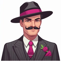 Size: 1024x1024 | Tagged: safe, imported from twibooru, human, ai content, anonymous prompter, bust, clothes, don turtelli, facial hair, flower, generator:dall-e 3, hat, image, leebait, male, man, moustache, necktie, needs more jpeg, pocket, prompter:anonymous, smiling, solo, tuxedo