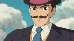 Size: 2208x1242 | Tagged: safe, anonymous editor, edit, imported from twibooru, human, anime, bust, clothes, don turtelli, facial hair, image, leebait, male, moustache, necktie, needs more jpeg, smiling, smirk, studio ghibli, the wind rises, tuxedo