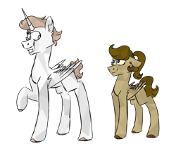 Size: 1200x1000 | Tagged: safe, artist:fuckomcfuck, imported from derpibooru, oc, oc only, oc:doodles, oc:rat, alicorn, crystal pony, pegasus, pony, fangs, female, husband and wife, male, simple background, transparent background