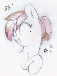 Size: 1444x1924 | Tagged: safe, artist:foxtrot3, imported from derpibooru, oc, oc only, oc:vetta, pony, unicorn, aura, smiling, stars