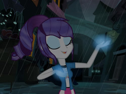 Size: 1024x765 | Tagged: safe, artist:cotton--candyy, imported from derpibooru, rarity, equestria girls, clothes, jacket, rain, shirt, skirt, solo, vest