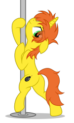 Size: 3362x5602 | Tagged: safe, artist:equestria secret guard, imported from derpibooru, oc, oc only, oc:hazy moon, pony, unicorn, absurd resolution, butt, female, horn, looking at you, mare, plot, pole, pole dancing, sexy, simple background, solo, stripper pole, transparent background, unicorn oc