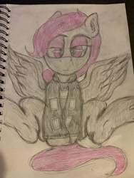 Size: 3024x4032 | Tagged: safe, artist:lcaptainrice, imported from derpibooru, oc, oc only, oc:morning glory (project horizons), pony, fallout equestria, fallout equestria: project horizons, bedroom eyes, fanfic art, female, looking at you, mare, smiling, smiling at you, solo, traditional art