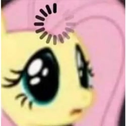 Size: 512x512 | Tagged: safe, artist:mixermike622, edit, imported from derpibooru, fluttershy, pegasus, pony, cropped, dilated pupils, female, g4, loading, low quality, mare, meme, reaction image, solo